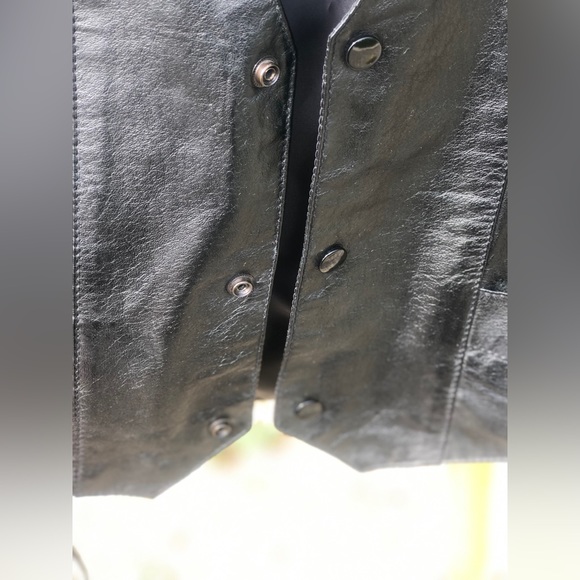Vintage 90s grunge punk biker black leather side lace up leather vest - Picture 4 of 11